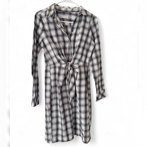 Calvin Klein Black & White Plaid Button-Up Shirt dress